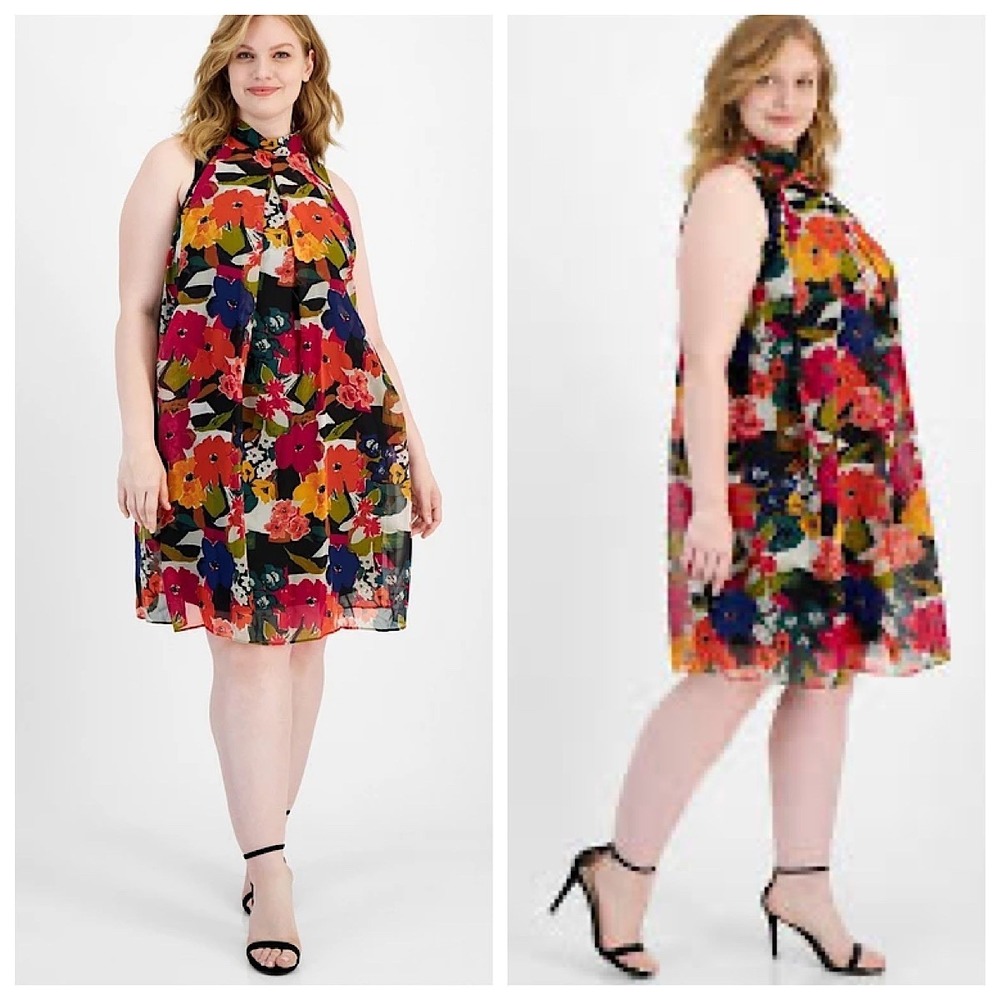 Signature by Robbie Bee Floral Chiffon Tie Back‎ Shift Dress Womens Sz 22W